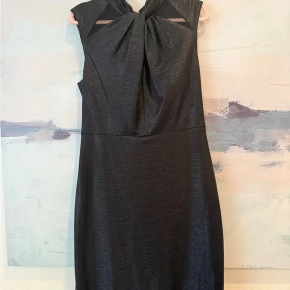 Vince Camuto Black Sleeveless Tie-Neck Midi Dress - Picture 1 of 4